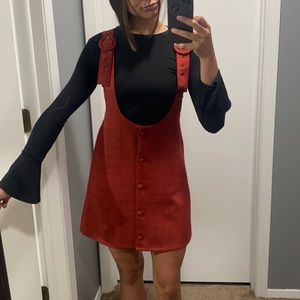 Red suspender skirt dress